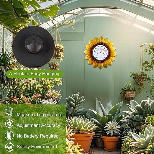 Sunflower Indoor Outdoor Thermometer - Large 35.8 * 12.6 Inch Wall & Stake Waterproof Decorative Easy-Read Outdoor Thermometers for Patio Garden Decor, No Require Batteries, Perfect Gifts