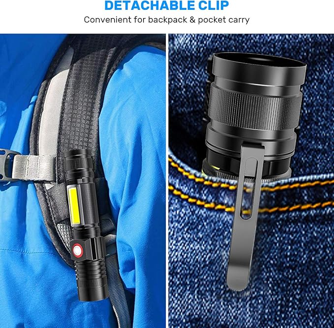 Rechargeable LED Flashlights, Magnetic Flashlight Super Bright Tactical Flashlight with SideLight,USB Rechargeable,Zoomable,Waterproof Best Small Flashlight for Camping, Emergency