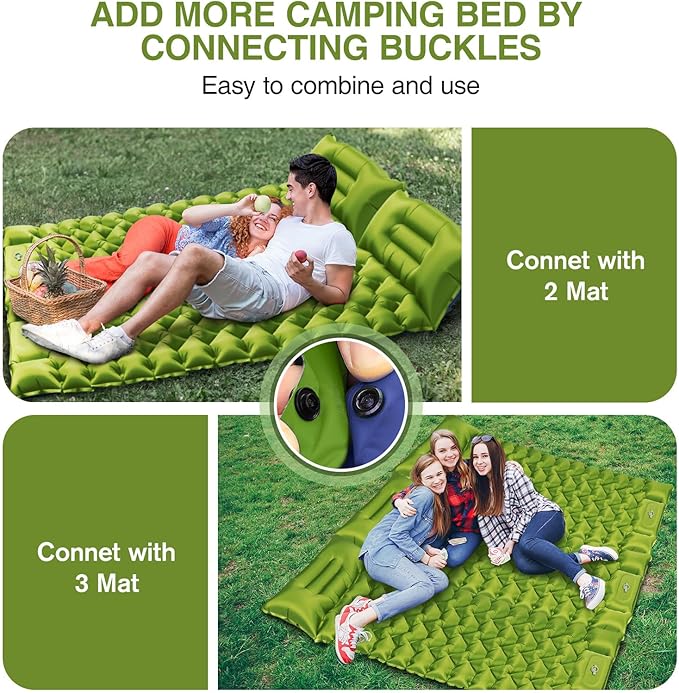 Camping Sleeping Pad, Ultralight Camping Mat with Pillow Built-in Foot Pump, 4" Thick Inflatable Sleeping Mat Compact for Backpacking, Hiking, Car Traveling, Camp Tent