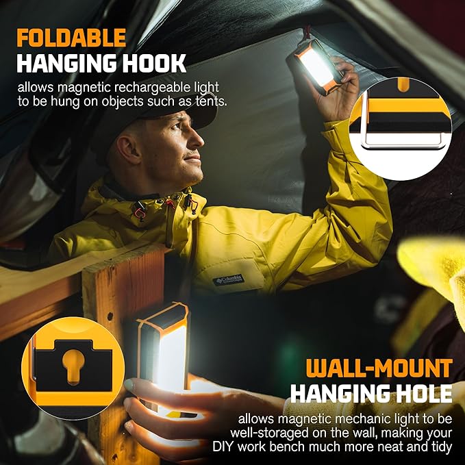 2 Pack 40W 1600LM LED Work Light, Rechargeable Portable Magnetic Flood Lights for Outdoor Camping Emergency Car Repairing and Waterproof Job Site Lighting