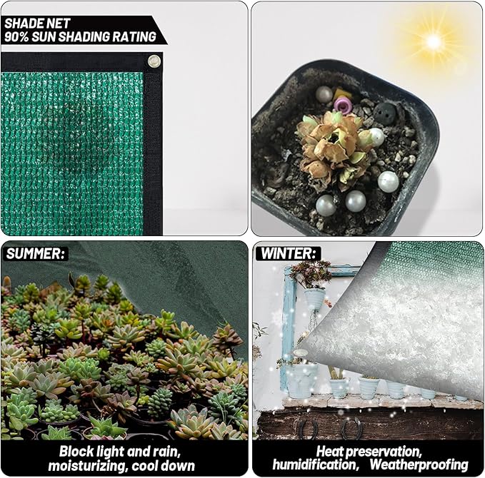 Cool Area 90% Sun Shade Cloth Mesh Tarp with Grommets for Plant Cover 6x8ft Patio Canopy Garden Pergola Blackhouse Car Barn Kennel Green