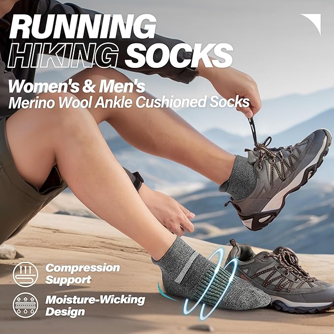 6 Pairs Merino Wool Ankle Running Hiking Socks Compression Support Breathable Thick Cushion No Show Socks for Women Men