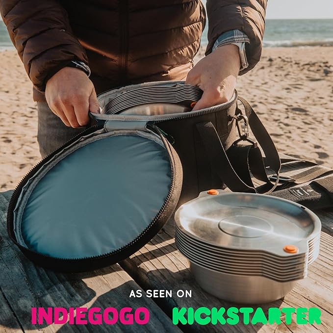 FULL WiNDSOR - MAGWARE - Magnetic Bowls and Plates Set - Stainless Steel Travel Dinnerware for Camping, Overlanding, Backpacking, Picnic, RV, Outdoor Dining Portable Tableware Mess Kit