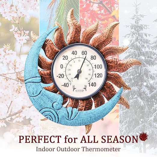 MUMTOP Indoor Outdoor Thermometer - Sun and Moon Wall Thermometer, Outdoor Thermometers for Patio, Room, Greenhouse, Outside, Garden Decor