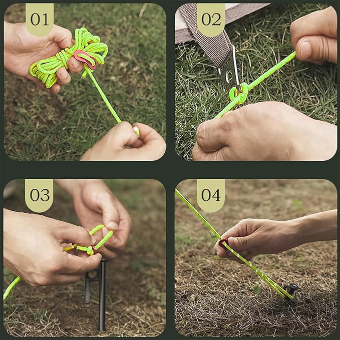 CONBOLA 6 Pack 5 mm Guy Lines Ultralight Tent Cords with Aluminum Adjuster Tensioner Outdoor Camping Guylines Ropes for Tent Tarp, Canopy Shelter, Climbing, Hiking Backpacking Gear