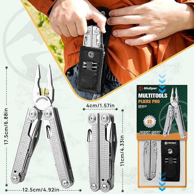 Multitools Pliers Pro, Upgraded Multi Tool With Damascus Knife, Replaceable Wire Cutters and Screwdirver Set, Foldable Multitools with Scissors, Screwdriver, Ideal for Camping,Survival, Repair