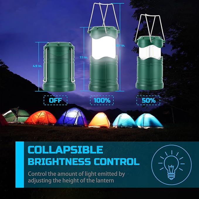 Lichamp LED Camping Lantern, 4 Pack Battery Powered Flashlight for Power Outages, Portable Collapsible Hanging Light Essential for Home, Outdoor, Emergency Lamp Survival Kit Gear for Hurricane, C5