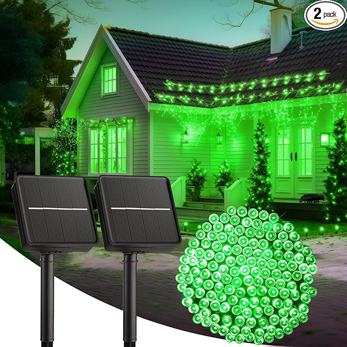 2-Pack 400LED 170FT Total Solar Outdoor Lights IP65 Waterproof Solar Powered Lights with 8 Lighting Modes for Party Garden Yard Home Holiday Tree Decoration Lighting,Green