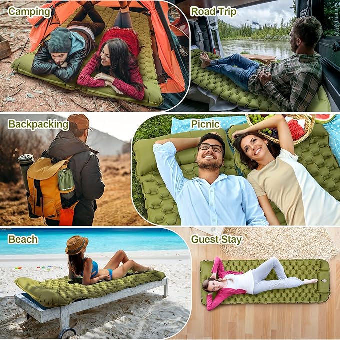 Night Cat Inflatable Sleeping Pads Mat Bed with Pillow Foot Pump for Camping Backpacking Hiking Ultra-Light Compact Comfortable Extendable 77"x25.5"