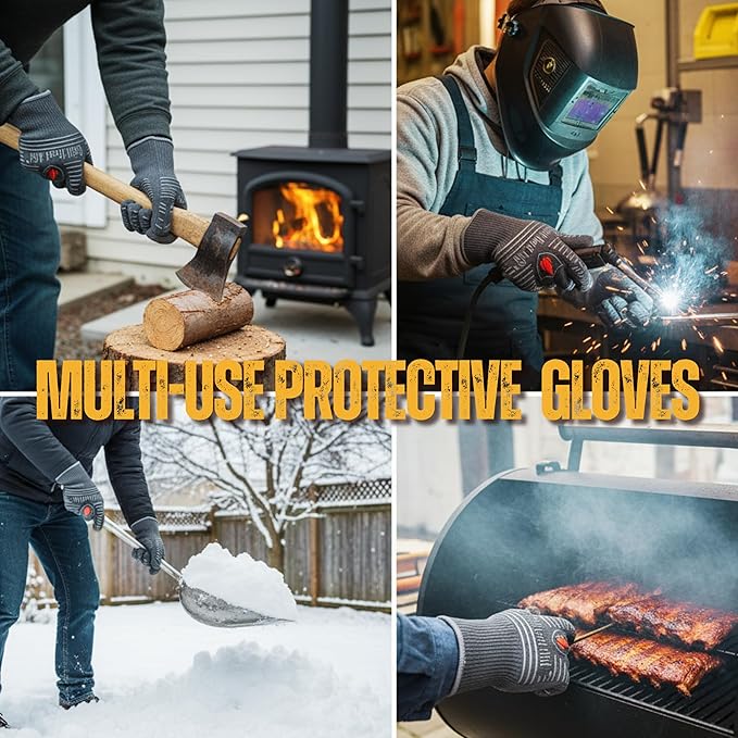 GRILL HEAT AID BBQ Grill Gloves Heat Proof for Grilling – Fireproof 1472°F Heat-Resistant Grill Mitts for Outdoor Barbecue and Smoker, Campfire, Fire Pit, Oven Glove with Fingers for Baking Pizza