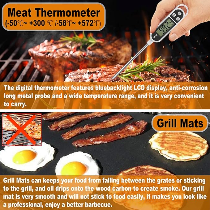 POLIGO 28PC Exclusive BBQ Grill Accessories in Carrying Bag for Birthday Fathers Day Grilling Gift - Premium Grill Utensils Set with Barbecue Claws, Meat Injector, Thermometer for Smoker, Camping BBQ