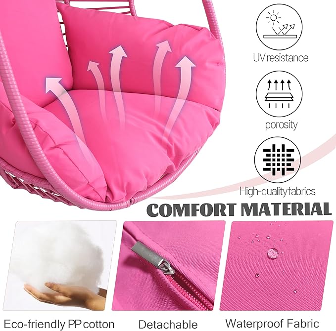 Oversized Hanging Egg Chair Outdoor Wicker Swing Chair with Stand Rain Cover UV Resistant Cushion 400lbs Capacity for Patio, Garden and Balcony