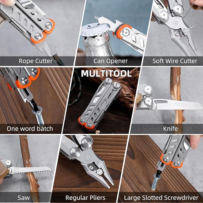 HANSHI 15 in 1 Multitool Pliers with Scissors, Upgraded Heavy Duty Stainless Steel Multi Tool with YG10 Tungsten Steel Replaceable Wire Cutters for Survival, Camping, Hiking,Repair and Gift (Silver)