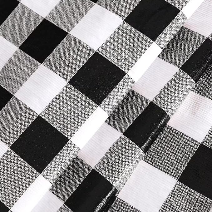 Fitable Vinyl Fitted Tablecloth Round, Black and White - Waterproof Checkered Elastic Tablecloth Flannel Backed Gingham Table Cover for Outdoor Picnic Dining (Fit for 36"-44" Round Tables)