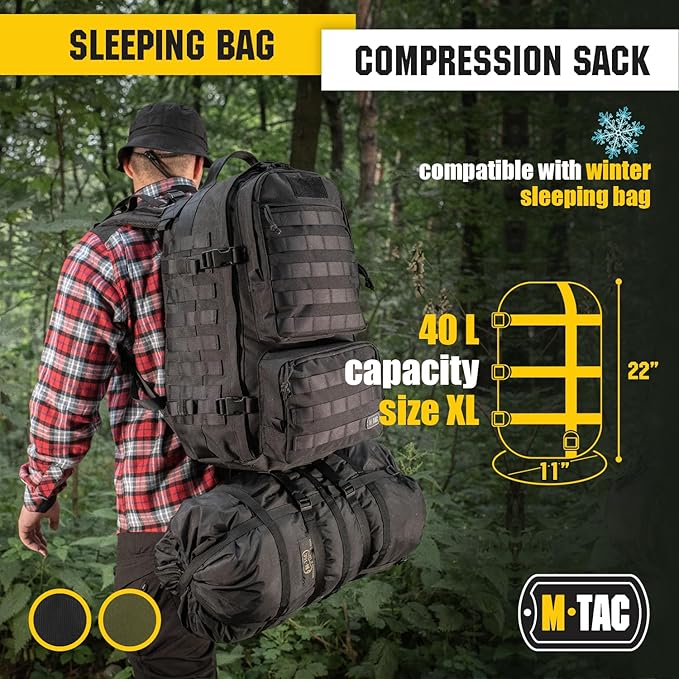 M-Tac Compression Stuff Sack for Sleeping Bag Military Water Resistant Compression Bag Lightweight Nylon Compression Sack for Travel, Camping, Hiking, Outdoor