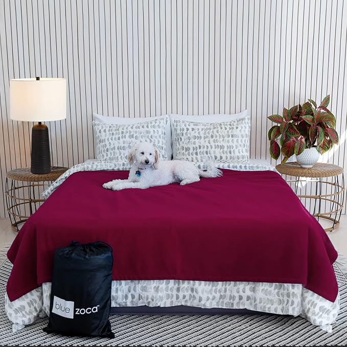 Waterproof Blanket | Machine Washable Dog Bed Cover | Water Proof Blanket to Protect Your Bed Couch Car from Leaks Spills & Accidents | for Adults Dogs & Pets | Oversized Queen Fit - 65x80in (Merlot)