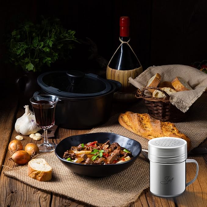 2-pack 13.5oz Stainless Steel Salt and Pepper Shakers with Lid and Handle Seasoning Dredge Shaker for Cooking Kitchen Baking Salt Candy