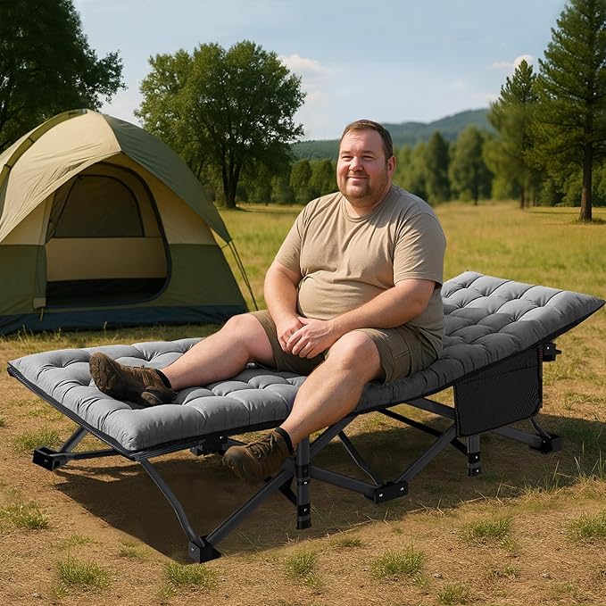 ABORON Oversized XXL Folding Camping Cot W/Mat for Adults, 78" L x 32" W x 18" H, Heavy Duty Outdoor Bed with Carry Bag,1200 D Layer Oxford Travel Camp Cots