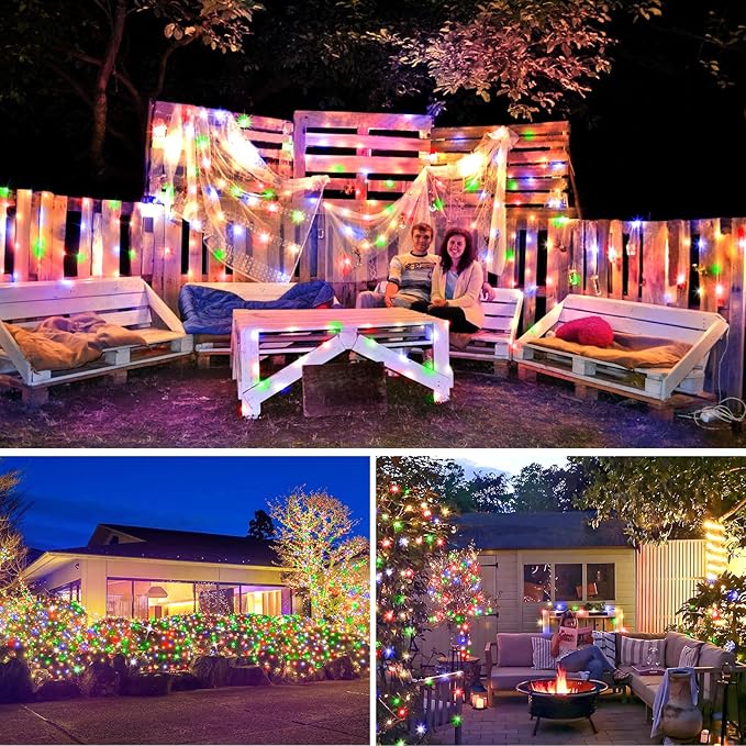 KNONEW 203FT Outdoor Christmas Fairy Lights Plug in,600 LED String Lights Outdoor Waterproof 8 Modes Memory Times for Wedding Bedroom Walls Garden Trees Decoration(Multicolor)