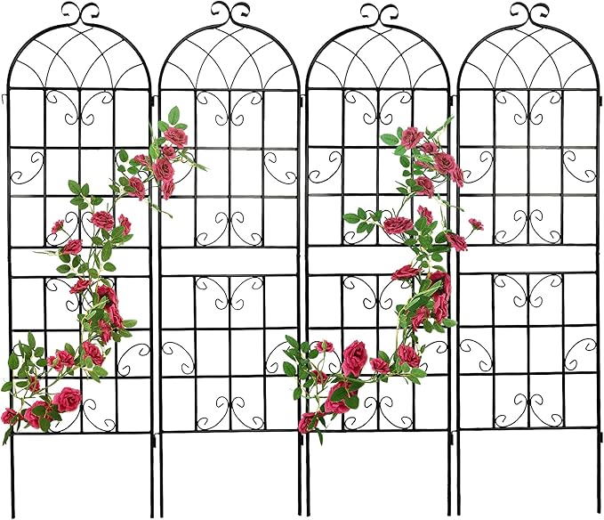 4 Pack Metal Garden Trellis 71" x 19.7" Black Fence Rustproof Garden Trellis for Climbing Plants Support Roses Flower Outdoor Lawn, Black