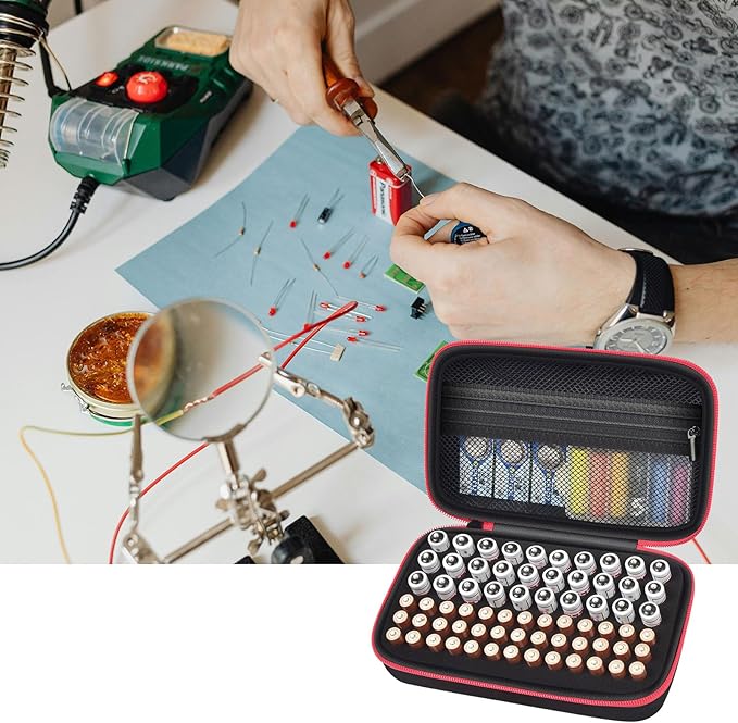 Battery Organizer Storage Holder Case Box for 69+ Batteries AA AAA C Cell 9V 3V Lithium - No Tester Included (Red)