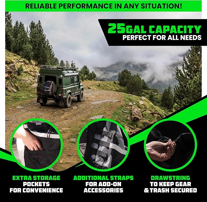 Rhino USA Spare Tire Trash Bag - Ultimate Car Storage Solution For Overlanding Accesories, Firewood, Water, Camping Essentials and More! - Black