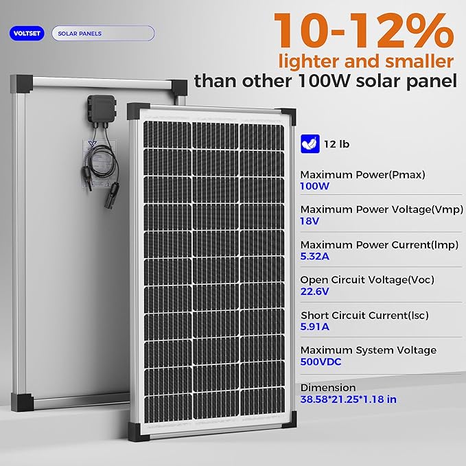 100W 12V Solar Panel, High Efficiency 9BB Cell Monocrystalline Solar Panels IP67 Waterproof, Suitable for RV, Marine, Rooftop, Home, Yacht, Off-Grid Applications (100W Single Panel)