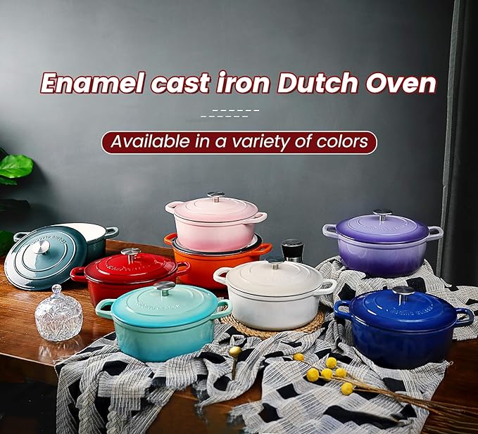 Enameled Cast Iron Covered Dutch Oven with Dual Handle, Dutch Ovens with Lid for Bread Baking, Safe to 500 degrees, 3.5 Quart, Purple