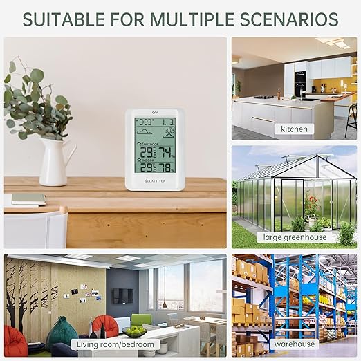 Outdoor Thermometer Weather Stations Wireless High Precision Temperature Humidity Gauge Monitor with 330ft Range Remote Sensor,Wireless Digital Hygrometer,Outdoor Thermometer Waterproof,White