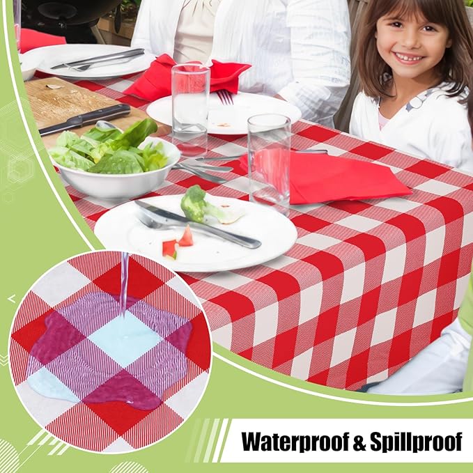 Smiry Rectangle Table Cloth, Waterproof Vinyl Tablecloths with Flannel Backing, Wipeable Buffalo Plaid Table Cover for Dining, Indoor and Outdoor (Red & White, 60"x84")