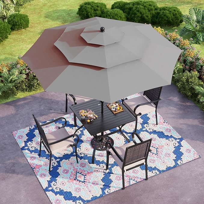 GREEN PARTY 10ft Outdoor Patio Umbrella, Auto-Tilt Market Table Umbrellas with Crank, 8 Sturdy Ribs & 1.5" Pole UV Protection for Garden Deck Backyard Pool