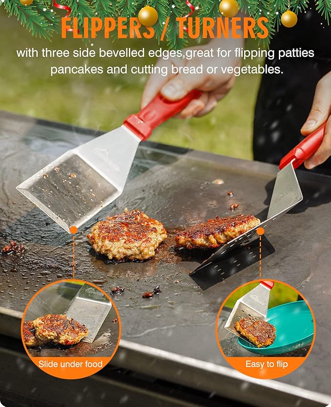 HOMENOTE Griddle Accessories Kit, Exclusive Griddle Tools Spatulas Set for Blackstone - 8 Pcs Commercial Grade Flat Top Grill Accessories - Great for Outdoor BBQ, Teppanyaki and Camping, Red