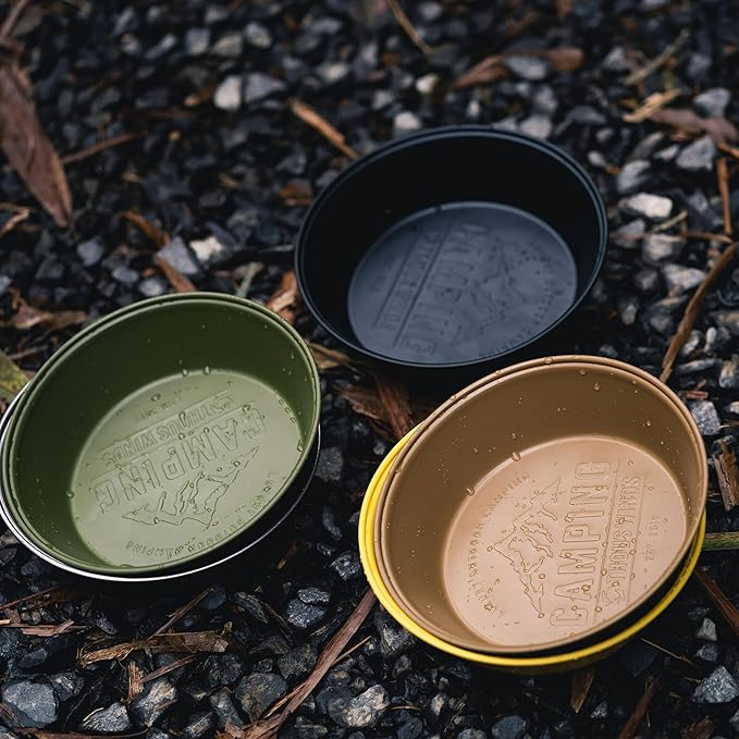 Stainless Steel Plates, Round Deepdish Dinnerware Cookware for Camping Outdoor Kitchen, 2pcs Set, Black