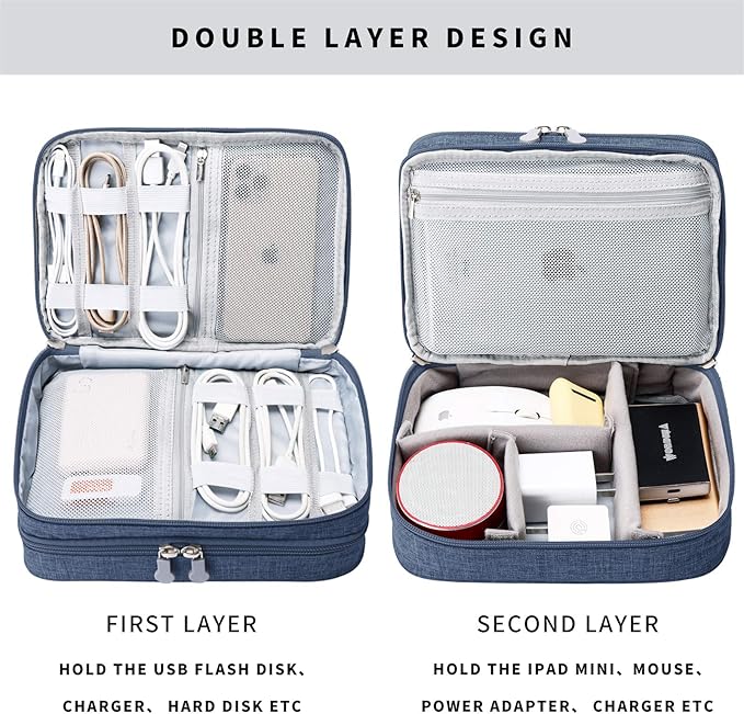 mygreen Electronic Organizer Travel Cable Organizer Bag for Hard Drives, Cables, Charger, Phone, USB, SD Card Dark Blue