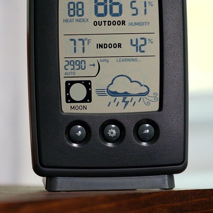 AcuRite Digital Weather Forecaster with Indoor/Outdoor Temperature, Humidity, and Moon Phase (00829), Black