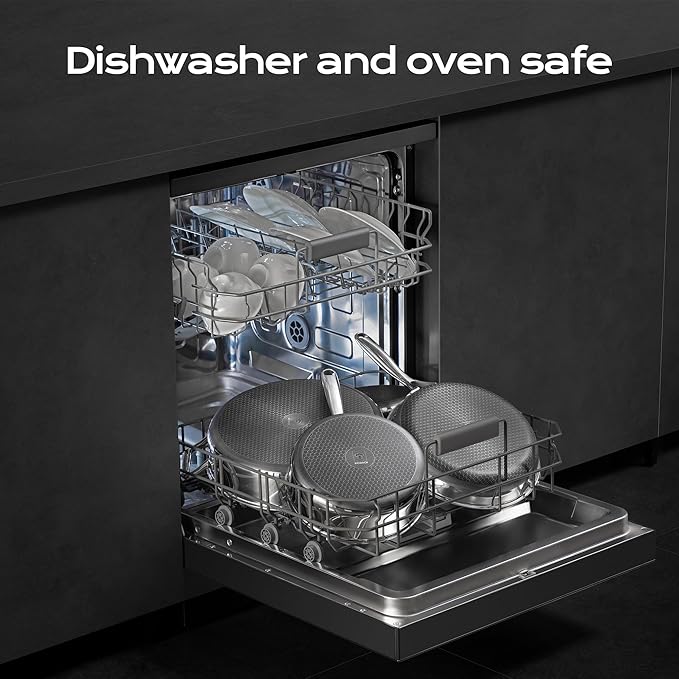 10in+Lid Nonstick Frying Pan - Stainless Steel Skillet, Dishwasher & Oven Safe, Compatible with Induction & Gas Stoves, Non-Toxic & Easy to Clean