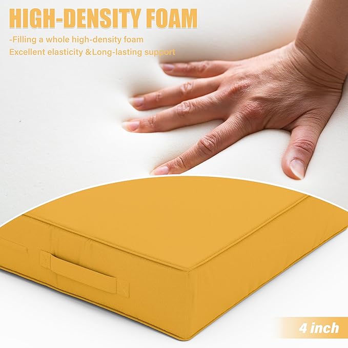 Patio Chair Cushions 18.5 X 16 X 4 Inch Waterproof Outdoor Seat Cushions for Patio Furniture, Outdoor Sofa Couch Pads with Ties & Handle, Set of 2, Yellow