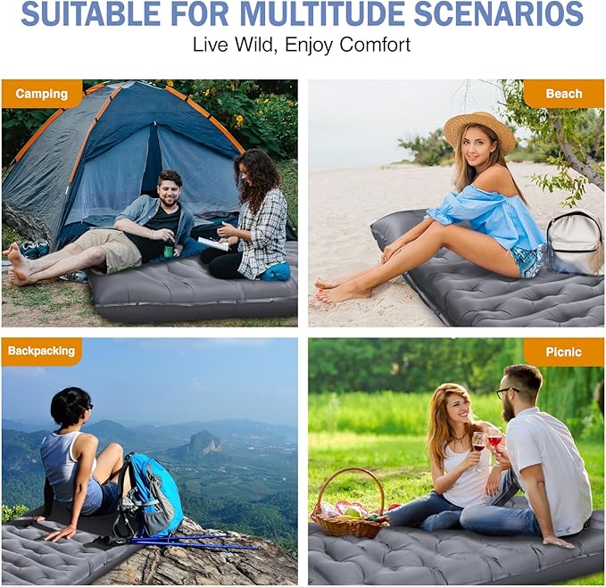 Sleeping Pad, 6" Extra Thick Camping Mat with Pillow Built-in Foot Pump, Ultra Comfortable Inflatable Sleeping Mat for Camping, Backpacking, Hiking, Camp Tent - Enjoy a Comfy Sleep