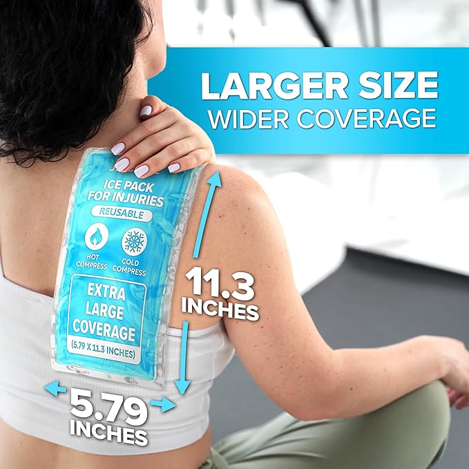 JJ CARE Ice Packs for Injuries Reusable (Pack of 2, XL) - Gel Ice Packs Reusable - Soft Ice Pack for Injuries with Wrap - Flexible Therapy, for Knee, Back, Neck, Wrist, & Ankle