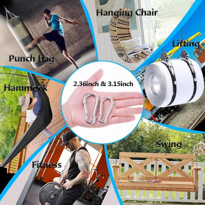 Spring Snap Hooks, 304 Stainless Steel Metal Clip Heavy Duty Rope Connector Small Snap Clamp Key Chain Link Buckle for Hammock Swing Set Outdoor Travel Camping Fishing Hiking