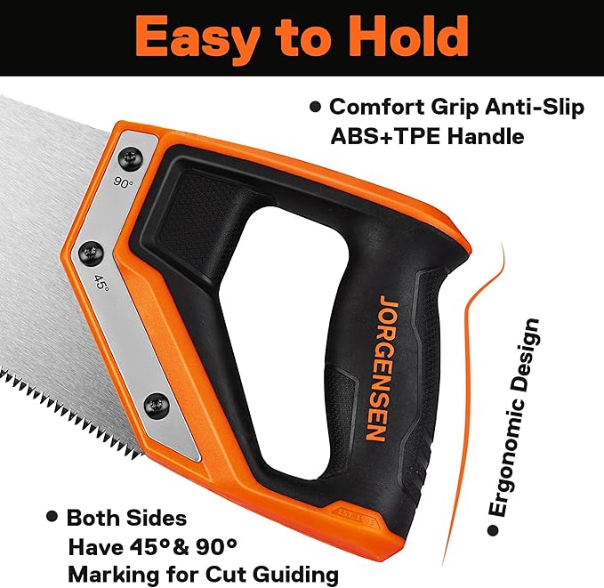 JORGENSEN 20 Inch Pro Hand Saw, 11 TPI Fine-Cut Ergonomic Non-Slip Aluminum Ultrasonic Welding Handle for Sawing, Trimming, Gardening, Woodworking, Drywall, Plastic Pipes