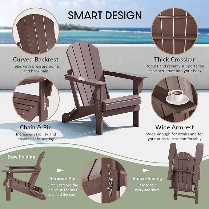 WestinTrends Malibu Malibu Outdoor Folding Poly Adirondack Chair (Set of 8), Red