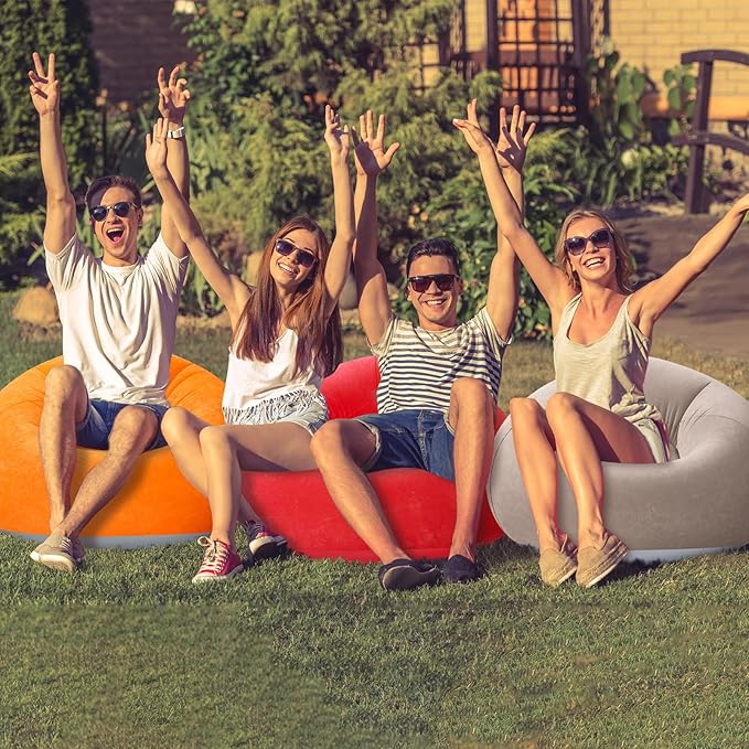 Realspring Inflatable Bean Bag Chairs Outdoor Blow up Camping Chairs Inflatable Lazy Sofa Folding Portable Bean Bag Loungers Couch for Movie Night(Brown, Red, Blue, Orange,4 Pcs)