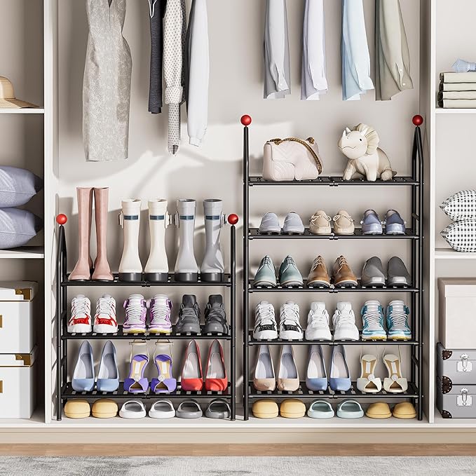 Shoe Rack, 3-Tier Shoe Organizer, Metal Storage Shelf, Shoe Rack for Closet, Free Standing Shoe Racks for Entryway, Garage & Doorway, Sturdy Shoe Shelves, Black