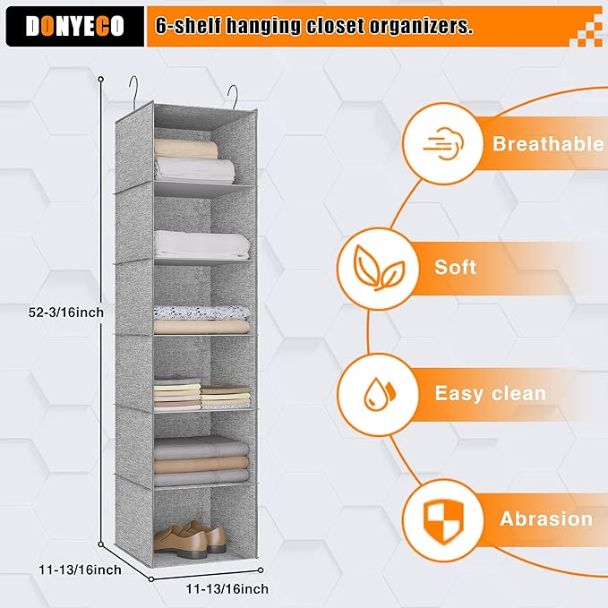 6-Shelf Hanging Storage Closet Organizer, Linen Rv Storage and Organization for Wardrobe, Inside, Camper Accessories, Nursery, Baby Room