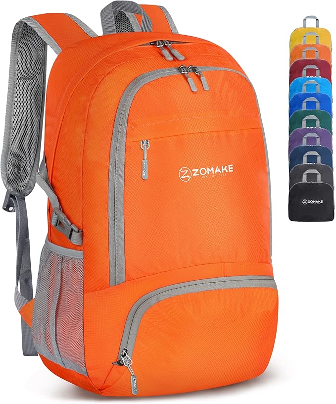 ZOMAKE Lightweight Packable Backpack 30L, Foldable Hiking Backpacks Water Resistant Compact Folding Daypack for Travel(Orange)