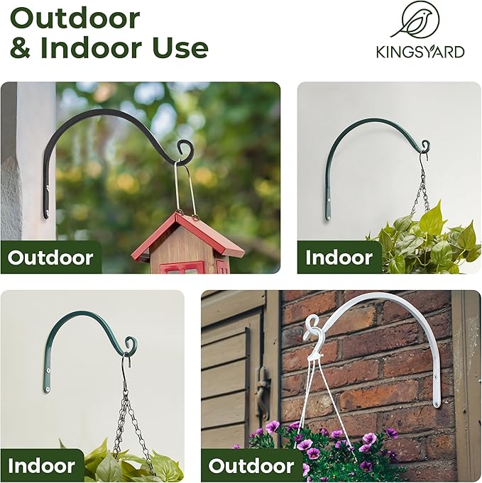 Kingsyard 2-Pack Wall Plant Hanger Outdoor - Heavy Duty Metal Decorative Hanging Bracket Hooks for Hanging Plant, Hummingbird Feeders, Lanterns, Wind Chimes Outdoor & Indoor, 8-Inch/White