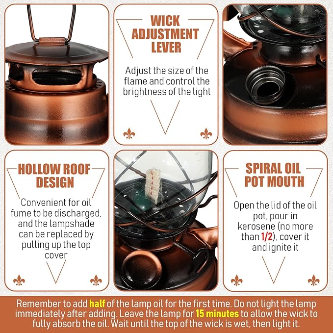 Retisee 2 Pcs Hurricane Lantern 10 Inch Original Oil Burning Lantern Decorative Kerosene Vintage Oil Lamp Hanging Kerosene Fuel Lamps for Outdoor Indoor Home Patio Camping, Bronze