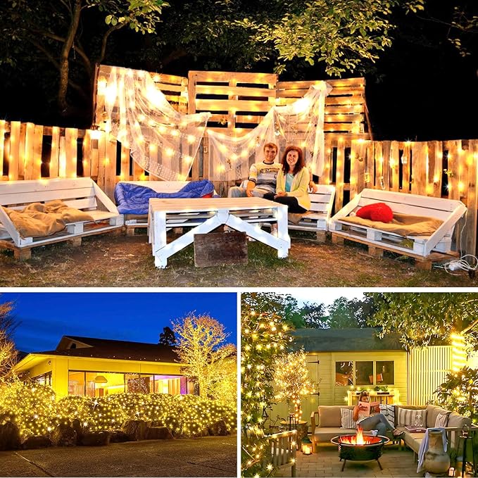 KNONEW 532FT Outdoor Christmas Fairy Lights Plug in,1600 LED String Lights Outdoor Waterproof 8 Modes Memory Times for Wedding Bedroom Walls Garden Trees Decoration(Warm White)