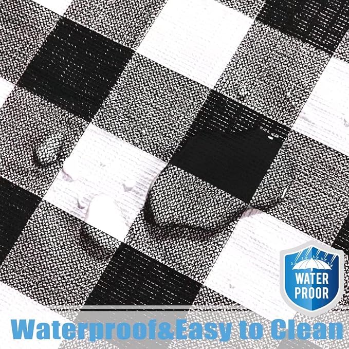 Fitable Vinyl Fitted Round Table Cover with Elastic, Black and White Checkered Tablecloth with Flannel Backing Plaid Table Cloth for Indoor Outdoor Picnic Party (Fit for 45"-56" Round Tables)